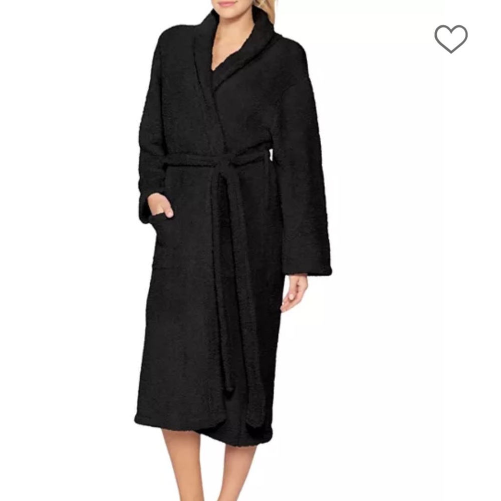 Barefoot Dreams Black Plush Long Robe with Belt